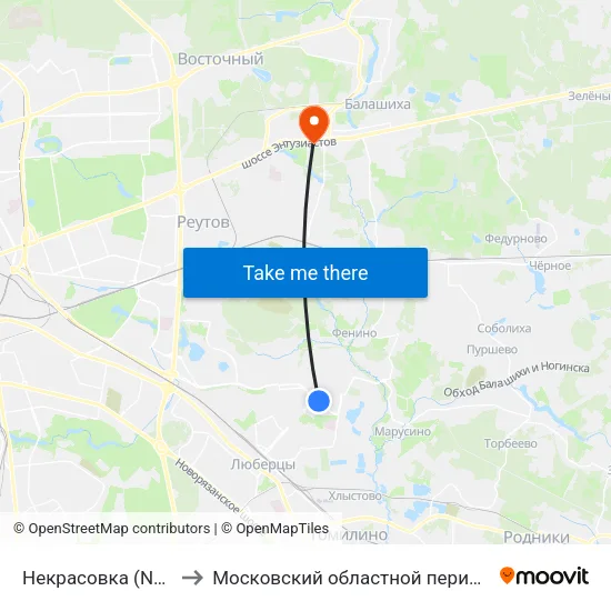 Некрасовка (Nekrasovka) to Московский областной перинатальный центр map