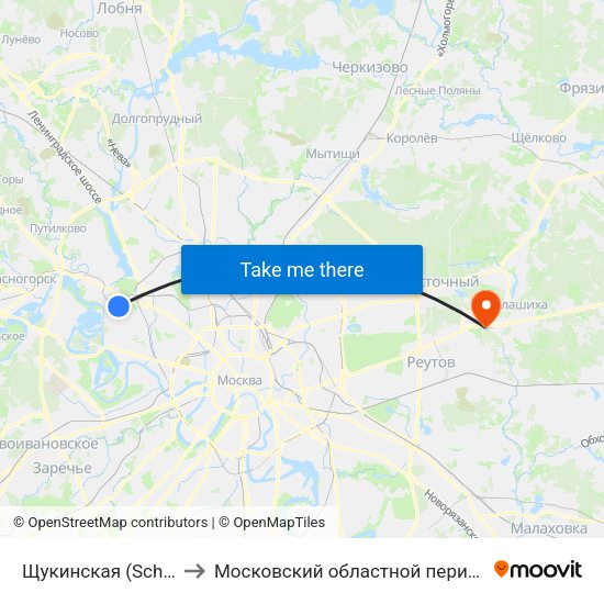 Щукинская (Schukinskaya) to Московский областной перинатальный центр map