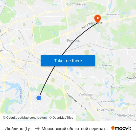 Люблино (Lyublino) to Московский областной перинатальный центр map