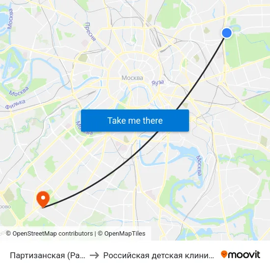 Партизанская (Partizanskaya) to Российская детская клиническая больница map