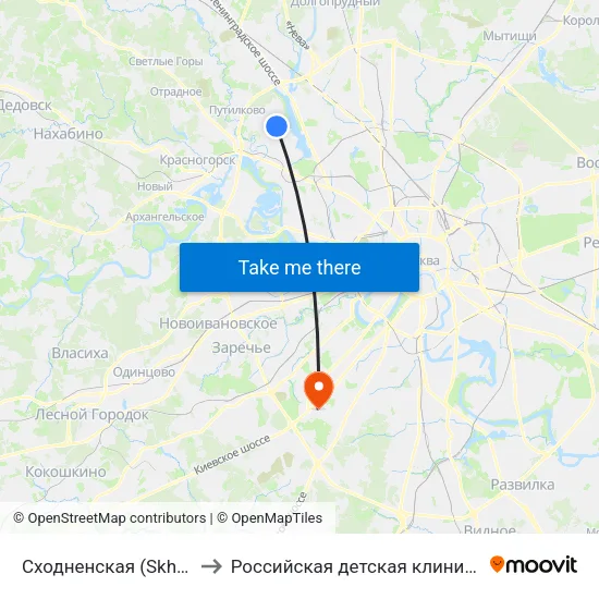 Сходненская (Skhodnenskaya) to Российская детская клиническая больница map