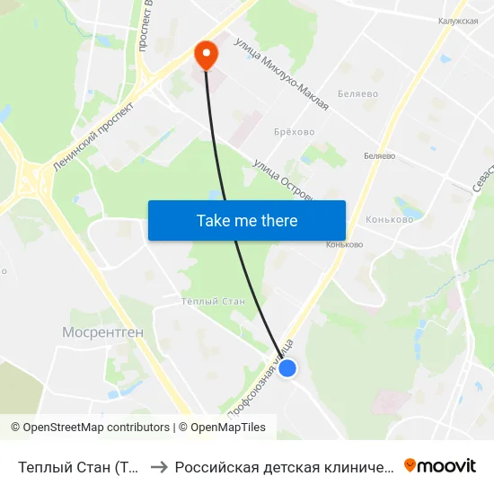 Теплый Стан (Teply Stan) to Российская детская клиническая больница map
