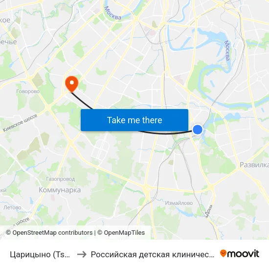 Царицыно (Tsaritsyno) to Российская детская клиническая больница map