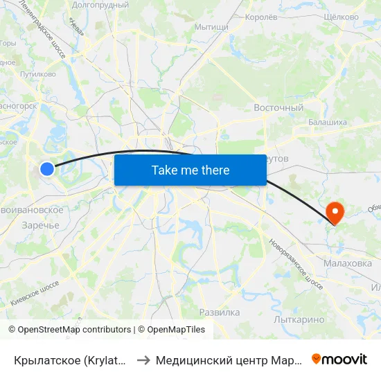 Крылатское (Krylatskoe) to Медицинский центр Марусино map