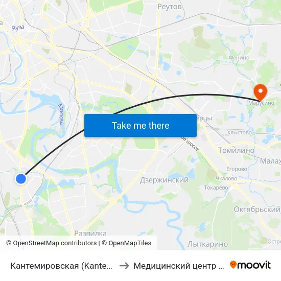 Кантемировская (Kantemirovskaya) to Медицинский центр Марусино map