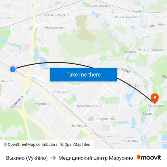 Выхино (Vykhino) to Медицинский центр Марусино map