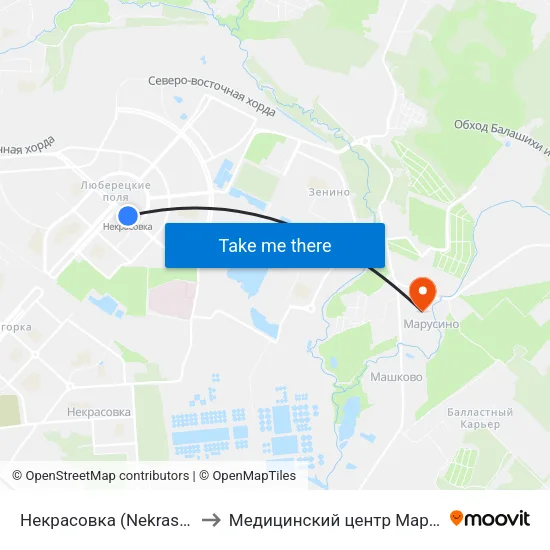 Некрасовка (Nekrasovka) to Медицинский центр Марусино map