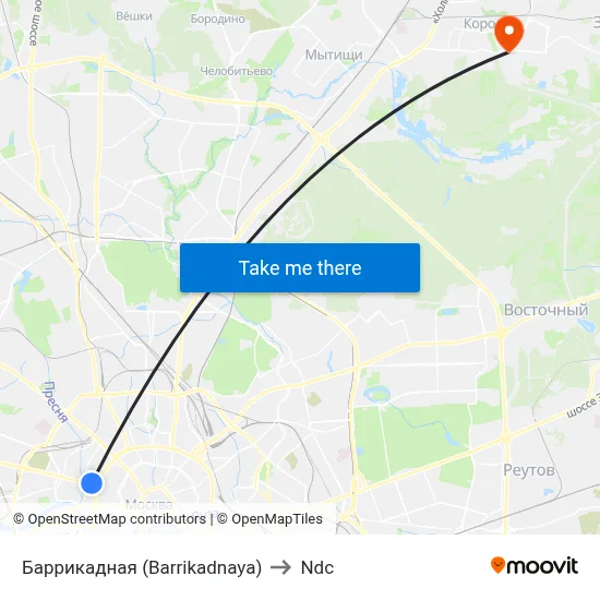 Barrikadnaya to NDC map