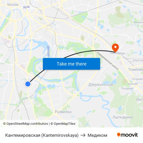 Кантемировская (Kantemirovskaya) to Медиком map