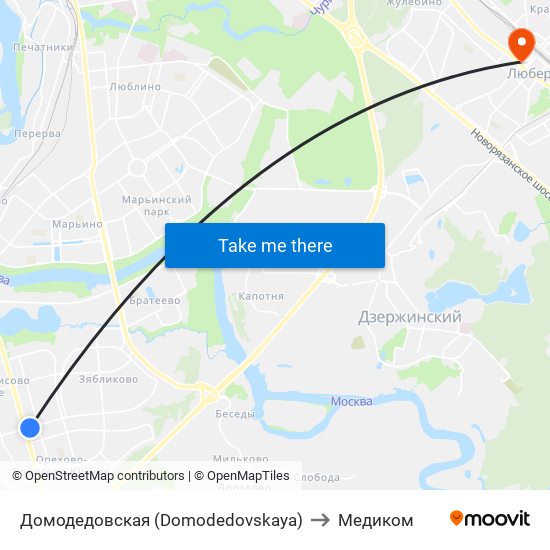 Домодедовская (Domodedovskaya) to Медиком map