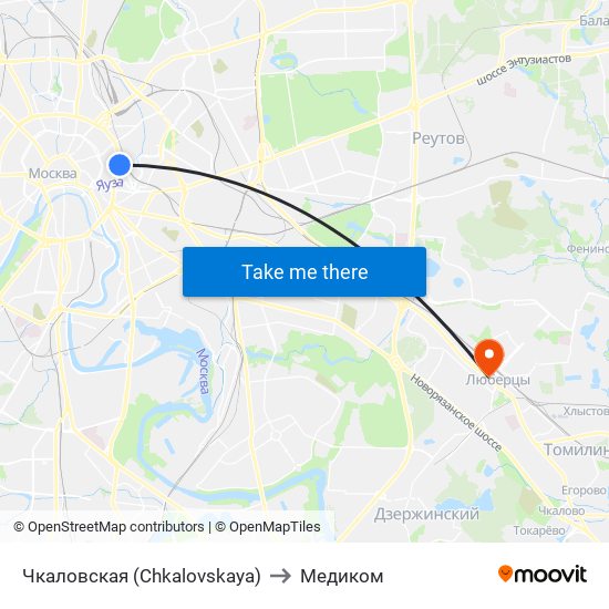 Чкаловская (Chkalovskaya) to Медиком map