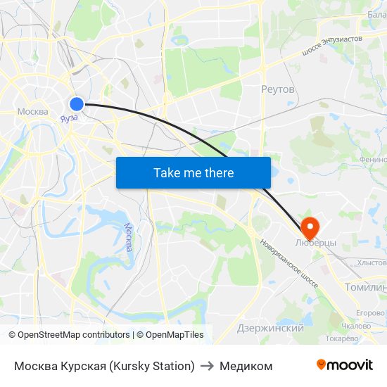 Москва Курская (Kursky Station) to Медиком map