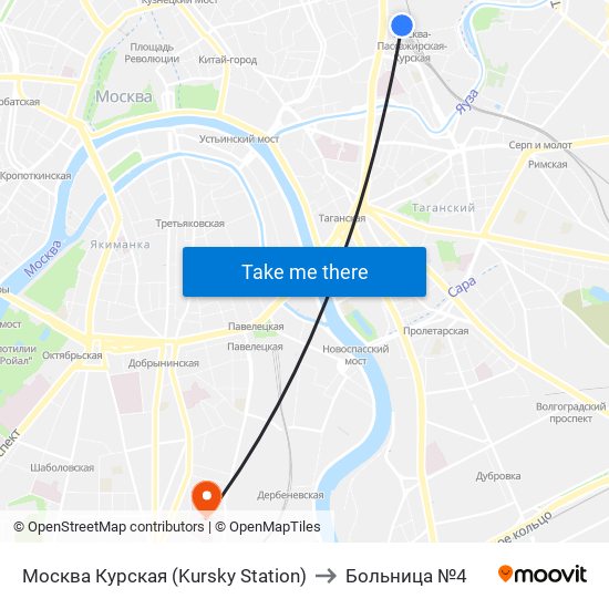 Москва Курская (Kursky Station) to Больница №4 map