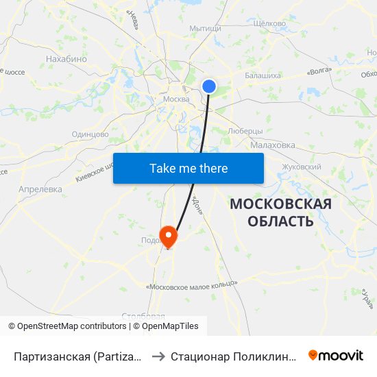 Партизанская (Partizanskaya) to Стационар Поликлиники №2 map