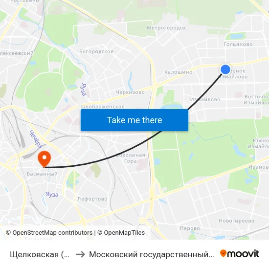 Щелковская (Schelkovskaya) to Московский государственный строительный университет map