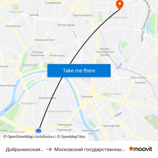 Добрынинская (Dobryninskaya) to Московский государственный строительный университет map