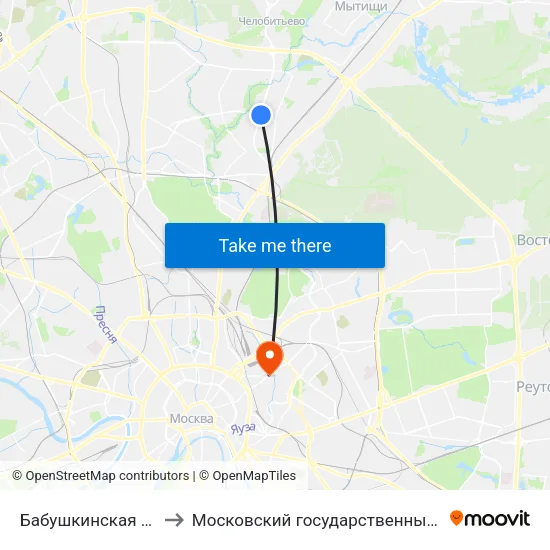 Бабушкинская (Babushkinskaya) to Московский государственный строительный университет map