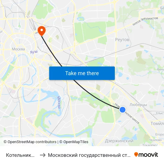 Котельники (Kotelniki) to Московский государственный строительный университет map