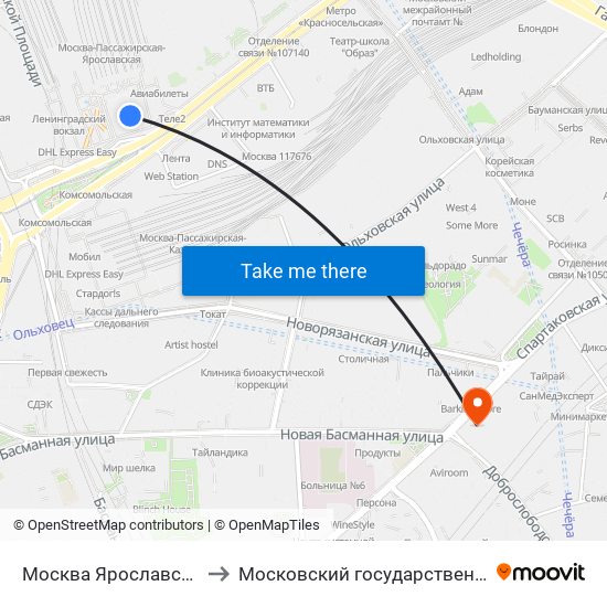 Москва Ярославская (Yaroslavsky Station) to Московский государственный строительный университет map