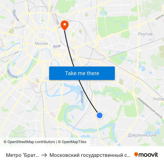 Метро "Братиславская" to Московский государственный строительный университет map