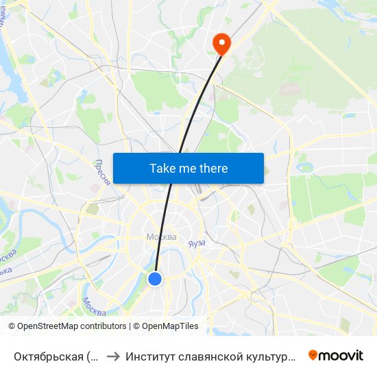 Октябрьская (Oktyabrskaya) to Институт славянской культуры «РГУ им. А.Н. Косыгина» map