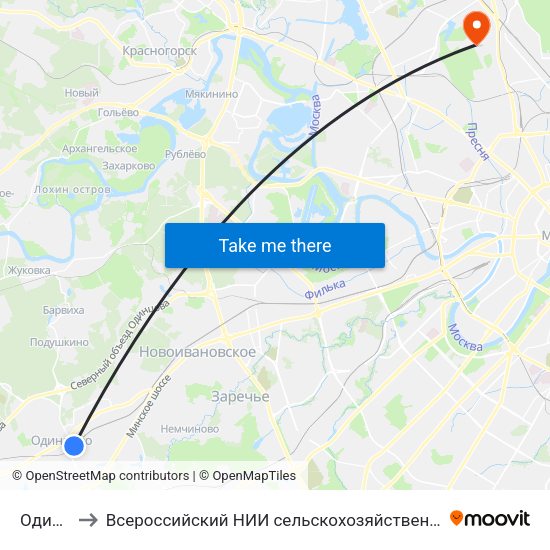 Одинцово to Всероссийский НИИ сельскохозяйственной биотехнологии РАСХН map