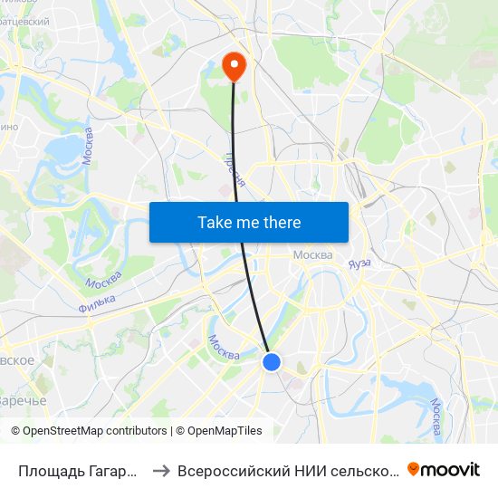 Площадь Гагарина (Ploschad Gagarina) to Всероссийский НИИ сельскохозяйственной биотехнологии РАСХН map