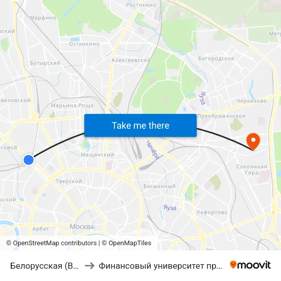 Белорусская (Belorusskaya) to Финансовый университет при Правительстве РФ map