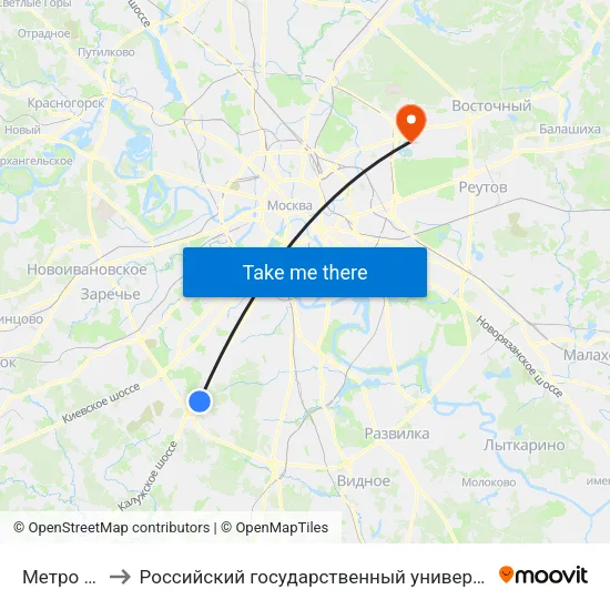 Метро "Теплый Стан" to Российский государственный университет физической культуры, спорта, молодёжи и туризма map