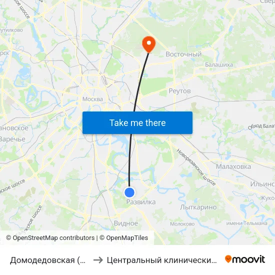 Домодедовская (Domodedovskaya) to Центральный клинический госпиталь ФТС России map