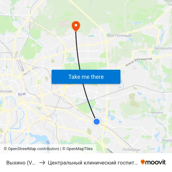 Выхино (Vykhino) to Центральный клинический госпиталь ФТС России map
