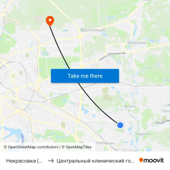 Некрасовка (Nekrasovka) to Центральный клинический госпиталь ФТС России map