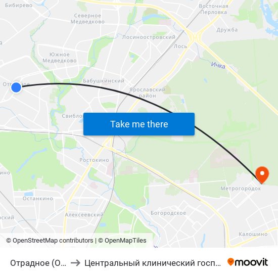 Отрадное (Otradnoe) to Центральный клинический госпиталь ФТС России map