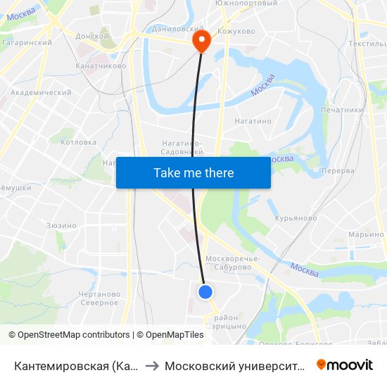 Кантемировская (Kantemirovskaya) to Московский университет им. С. Ю. Витте map