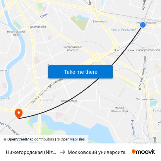 Нижегородская (Nizhegorodskaya) to Московский университет им. С. Ю. Витте map