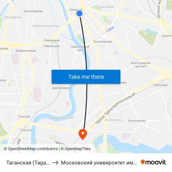 Таганская (Taganskaya) to Московский университет им. С. Ю. Витте map