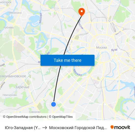 Юго-Западная (Yugo-Zapadnaya) to Московский Городской Педагогический Университет map
