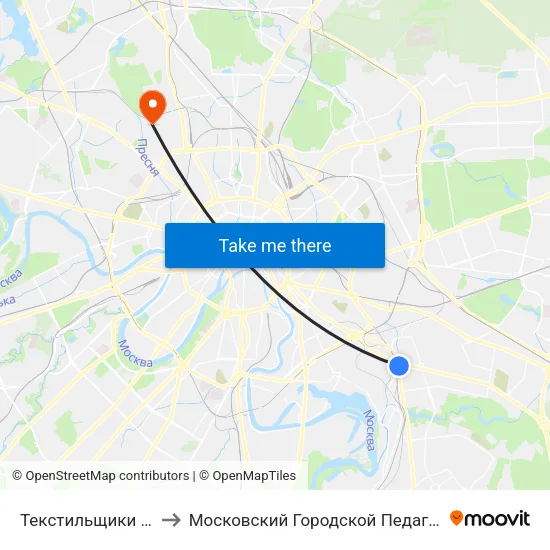 Текстильщики (Tekstilschiki) to Московский Городской Педагогический Университет map