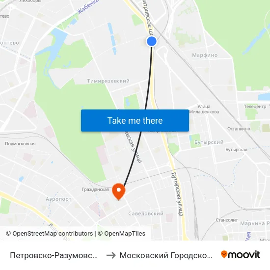 Петровско-Разумовская (Petrovsko-Razumovskaya) to Московский Городской Педагогический Университет map