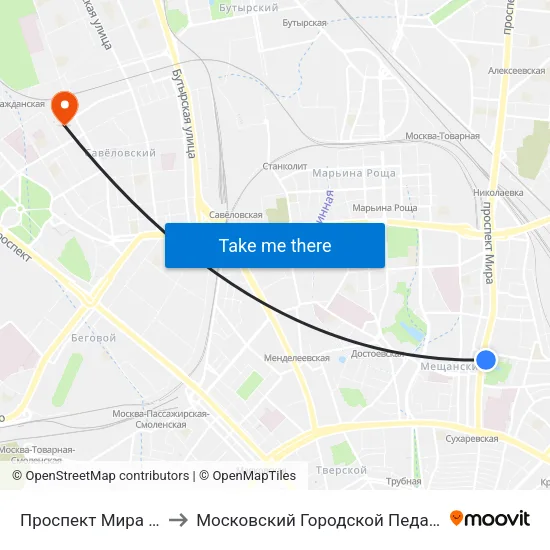 Проспект Мира (Prospekt Mira) to Московский Городской Педагогический Университет map