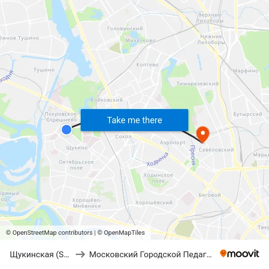 Щукинская (Schukinskaya) to Московский Городской Педагогический Университет map
