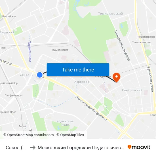 Сокол (Sokol) to Московский Городской Педагогический Университет map
