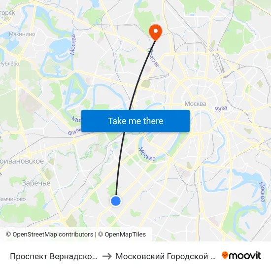Проспект Вернадского (Prospekt Vernadskogo) to Московский Городской Педагогический Университет map