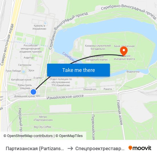 Партизанская (Partizanskaya) to Спецпроектреставрация map