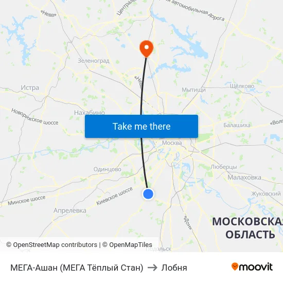 МЕГА-Ашан (МЕГА Тёплый Стан) to Лобня map
