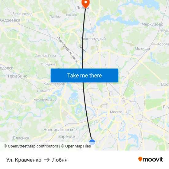Ул. Кравченко to Лобня map