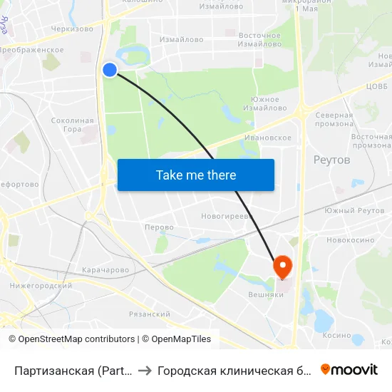 Партизанская (Partizanskaya) to Городская клиническая больница №15 map