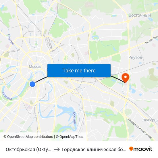 Октябрьская (Oktyabrskaya) to Городская клиническая больница №15 map