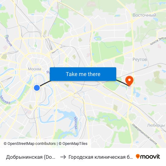Добрынинская (Dobryninskaya) to Городская клиническая больница №15 map
