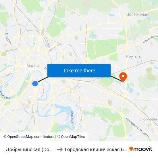 Добрынинская (Dobryninskaya) to Городская клиническая больница №15 map